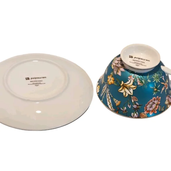 Peipocron British Floral Coffee/Tea Cup and Saucer Set With Gold Trim - 7 fl oz - Picture 7 of 9